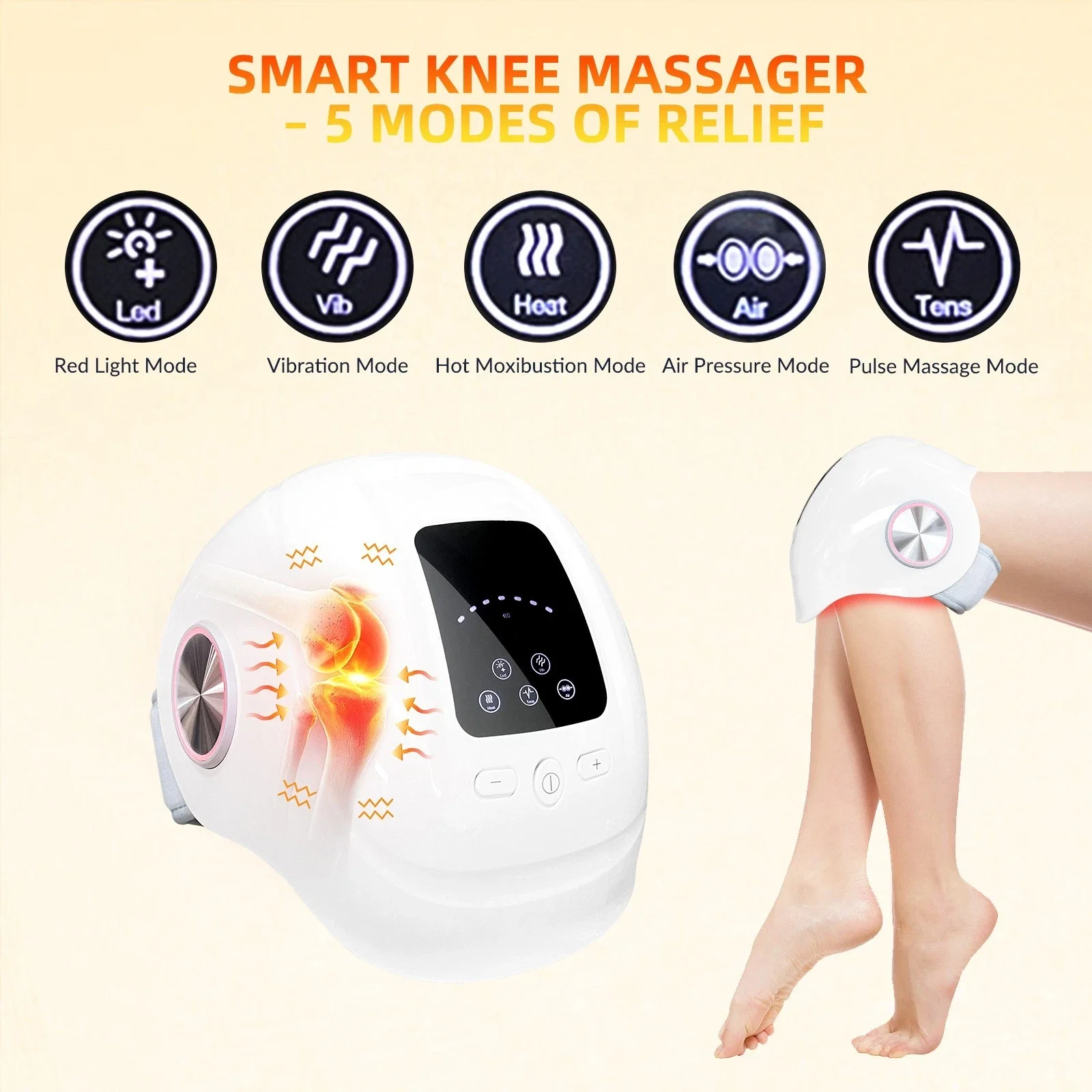 

Cordless Knee Massager 5 in 1 Heat Vibration Red Light Therapy Pad TENS Pulse Physiotherapy Device for Arthritis Joint Stiffness