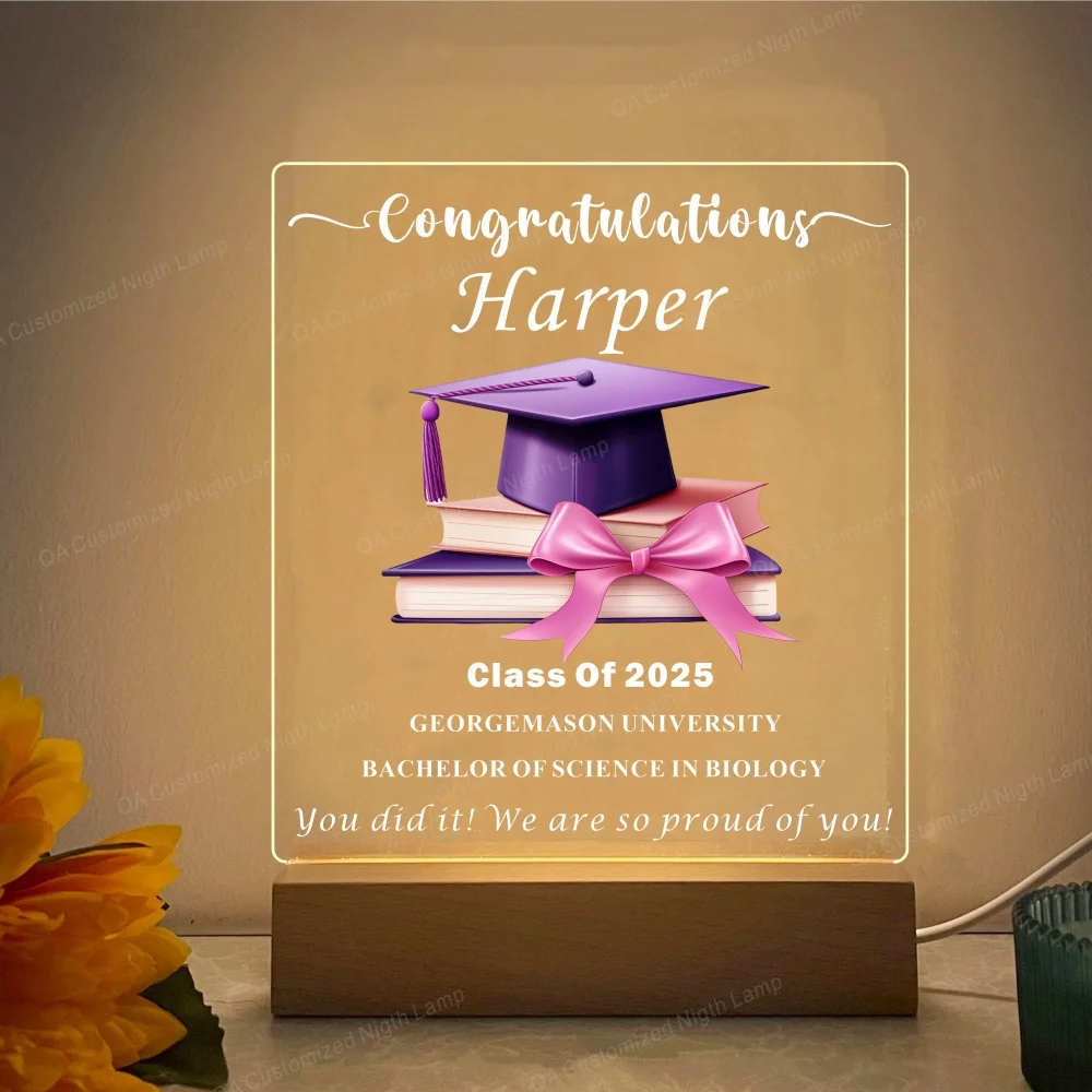 Personalized Graduation Gift LED Wood Light Stand Plaque Seniors Graduate High School College Grad Gift PHD Graduation Gift Lamp