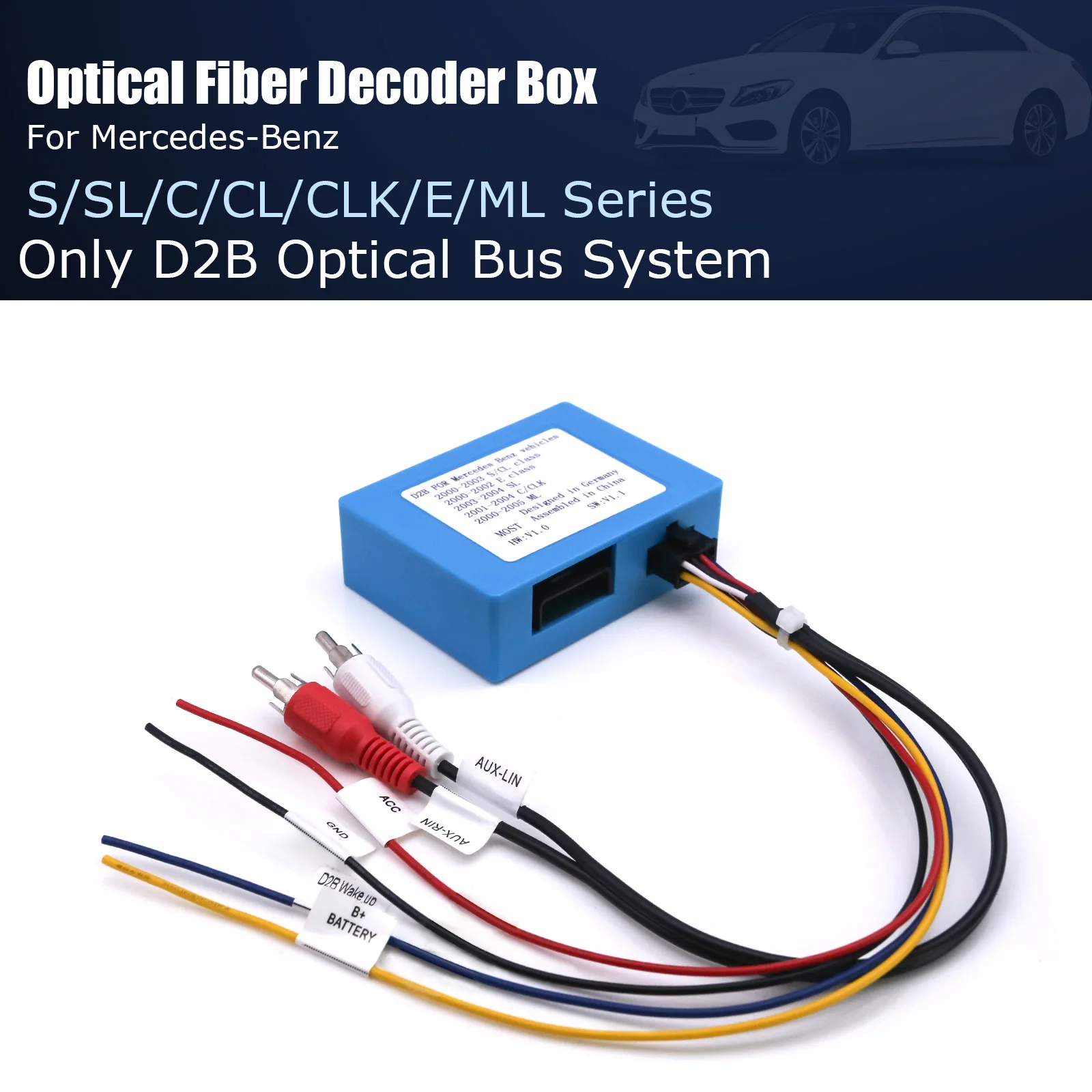 

Car D2B Adapter Digital Data Fiber Optic Decoder Most Box Car Radio Adapter for Mercedes Benz ML CL SL ECS CLK