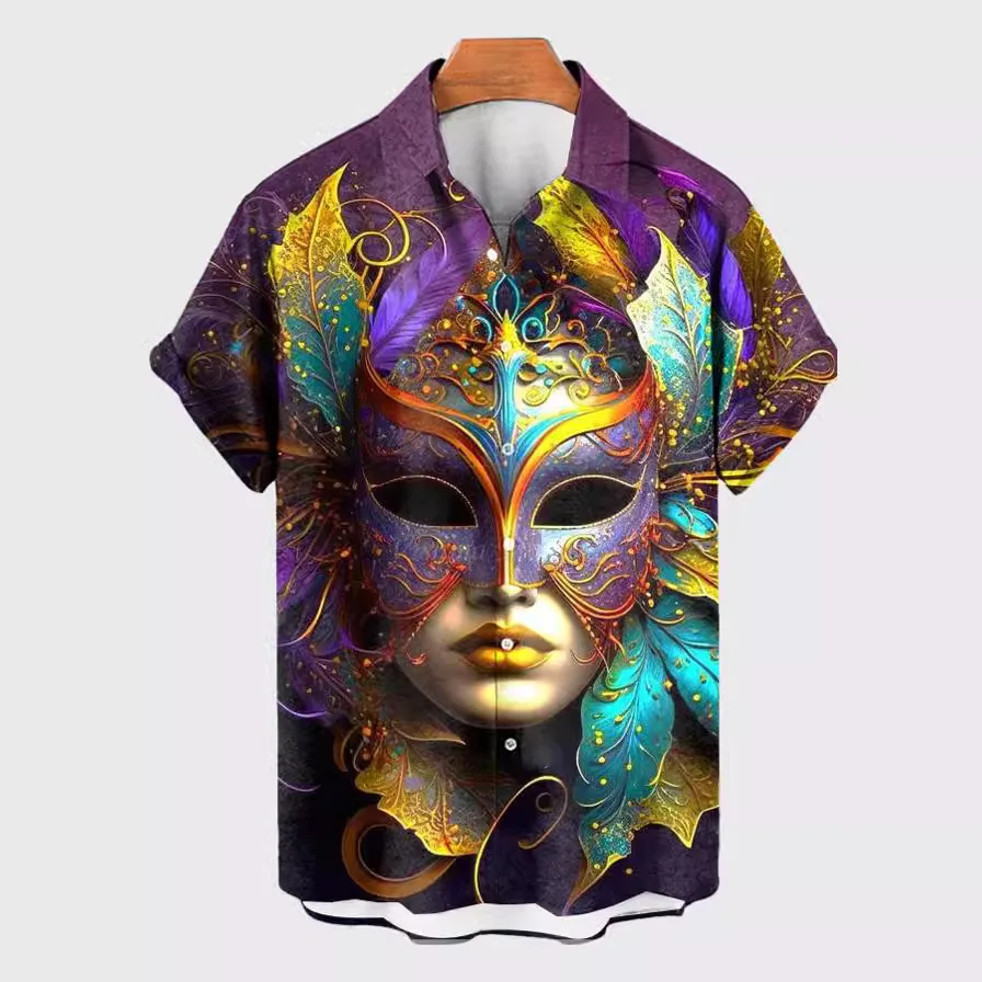 Camisa con estampado 3D para hombre, cárdigan holgado de manga corta con solapa, Top informal, cuello vuelto, cárdigan con botones