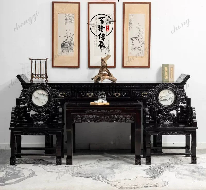 Zhongtang furniture six-piece set, solid wood Chinese-style rural hall house, living room, four pieces for Buddha