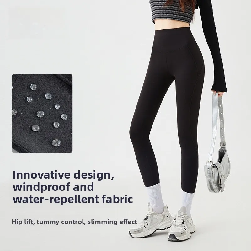 

Windproof Double-sided Fce Yoga Pants High Waist Thiened Winter Boting arkskin Pants Jin Silk Bla Gold