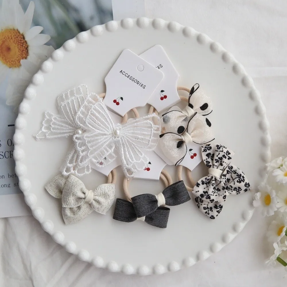

10pcs Handmade Children's Hair Clips Bow Hair Ropes Elastic No Harm Flower Hair Band Sweet White Headband Set Baby Infants