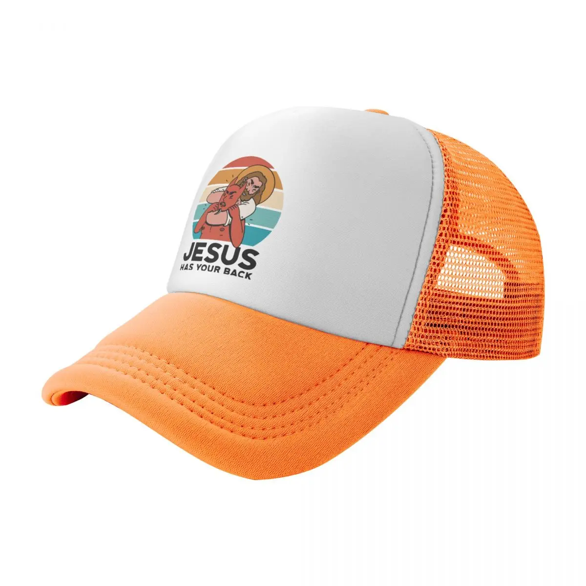 Men Women Jesus Fighting Demon Trucker Caps Outdoor Mesh Baseball Caps Jesus Has Your Back Dad Hat Sun Caps Breathable Summer