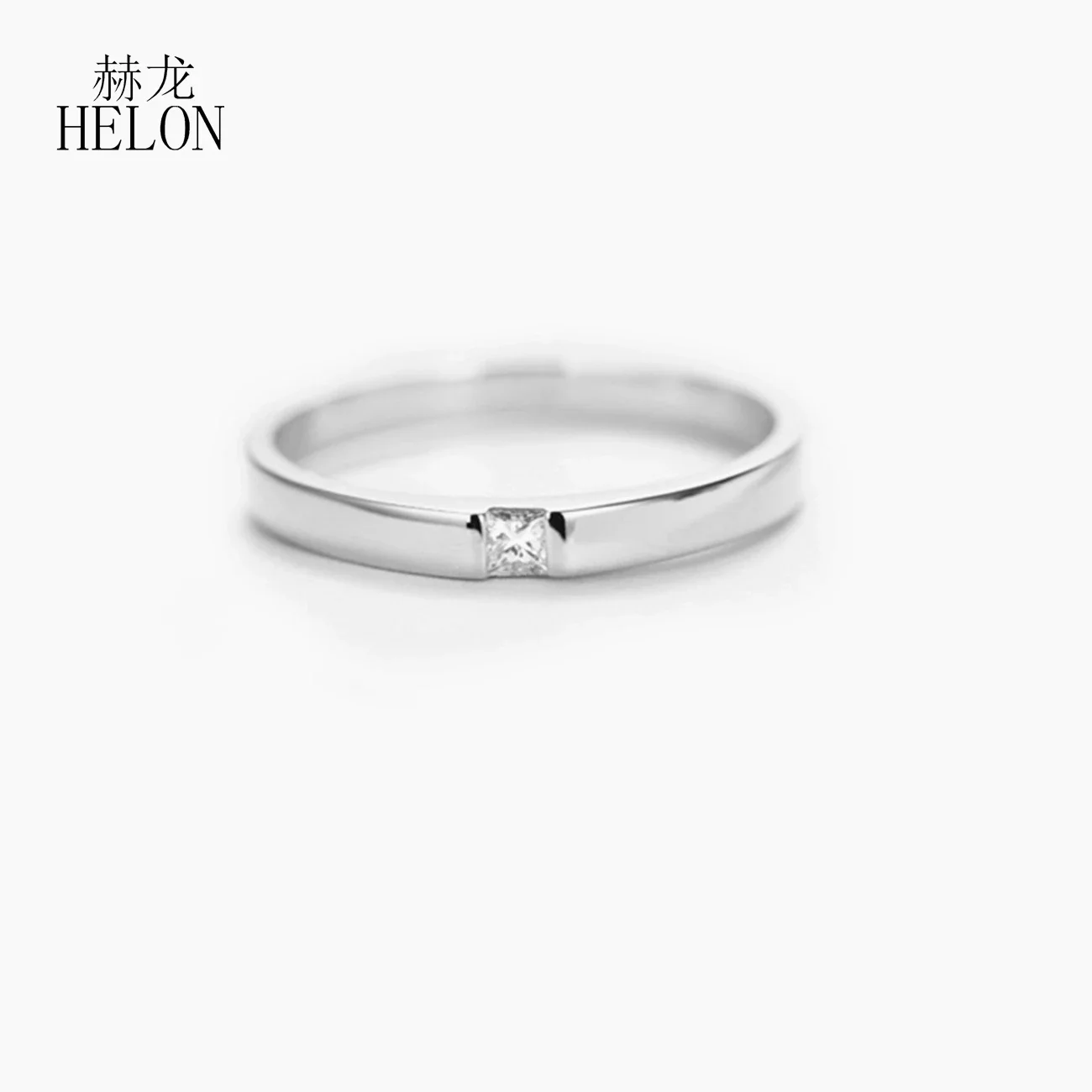 HELON sólido 14K 10K oro blanco 0,10 quilates Moissanite diamante compromiso anillo de boda princesa corte Moissanite pareja anillo