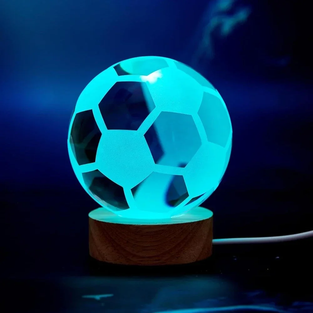 3D Soccer Crystal Ball Lamp 6cm Lifelike Soccer Night Light 16 Colors Changing with Dimmable Remote Control Football Lamp Gift