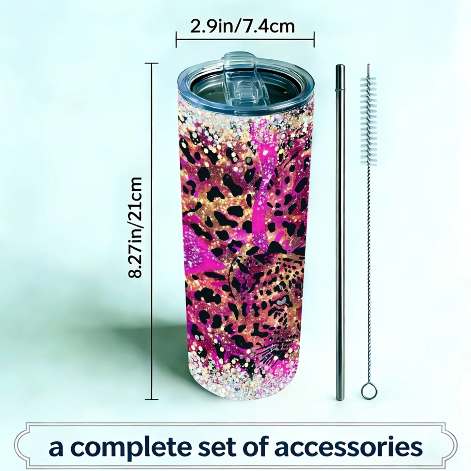 1pc 20Oz Stainless Steel Thermos Cup with Lid And Straw, Suitable for Water Or Coffee, Pink Glitter Leopard Print Packaging, Designed for Women. It Shows a Bright Fuchsia Zebra Pattern, Perfect for Hot Sublimation