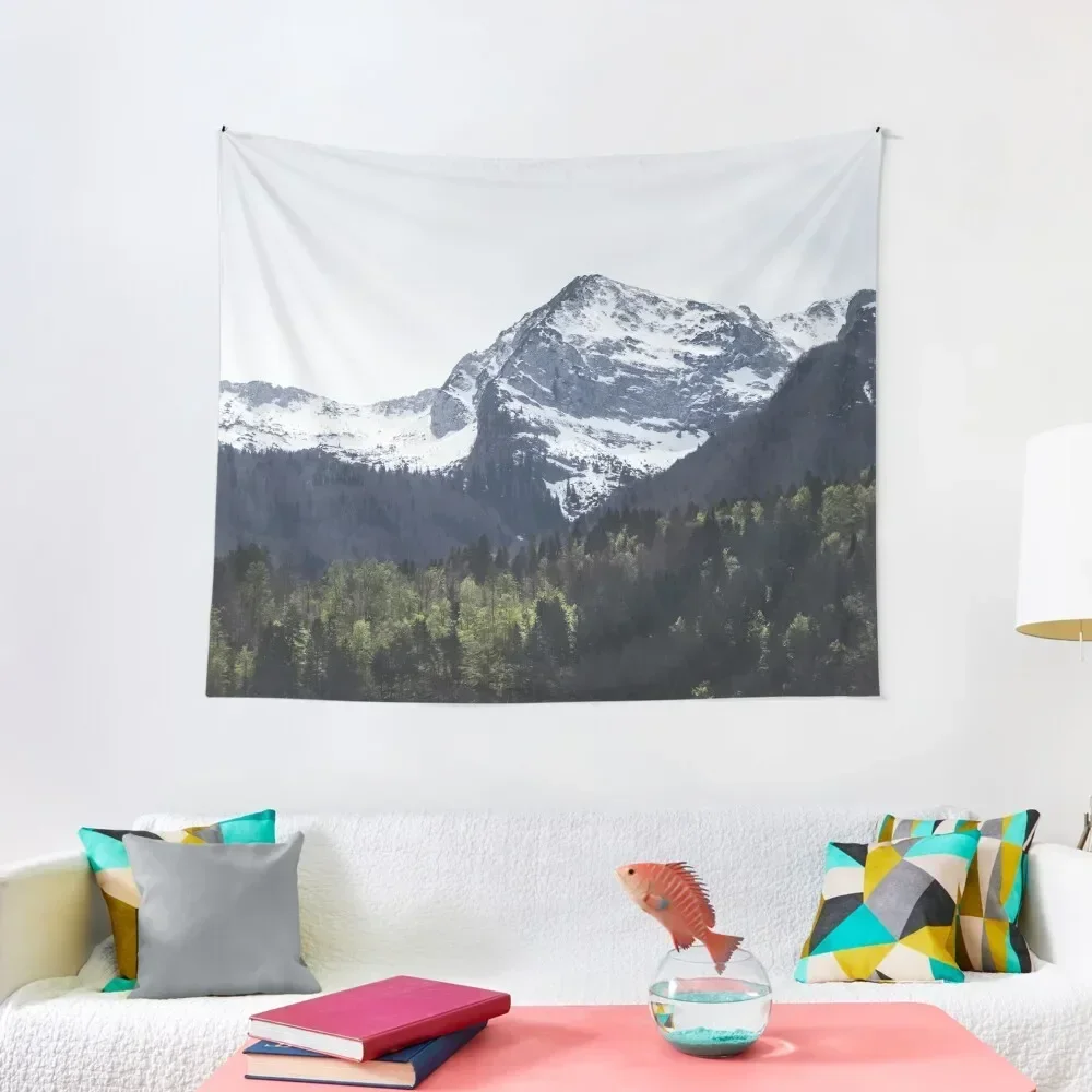 

Winter and Spring - green trees and snowy mountains Tapestry Things To The Room Art Mural Cute Decor Tapestry