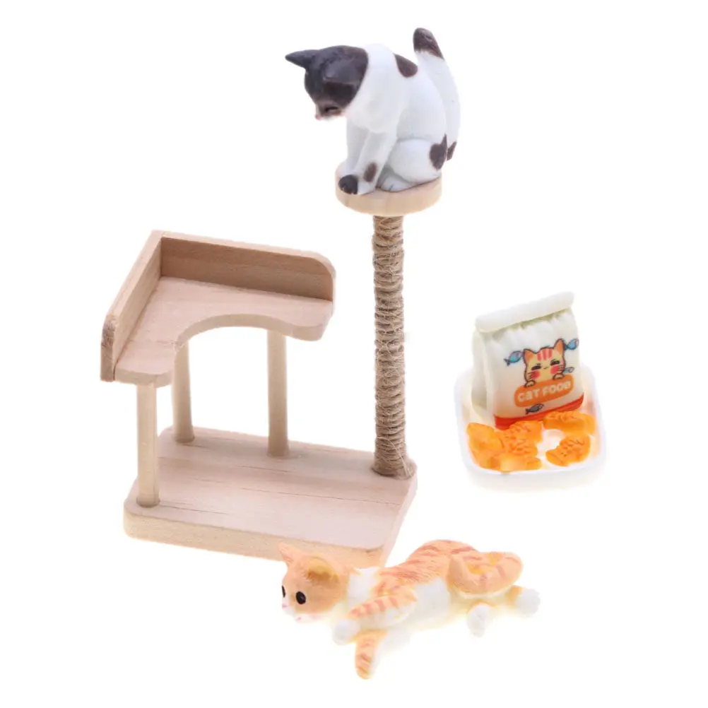 

1Set Miniature Cat Tower Mini House Wooden Furniture Smooth Surface Home Decoration Mini Cat Climbing Tower Ornament