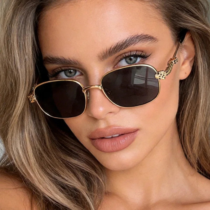 

New metal square retro leopard head sunglasses for men and women