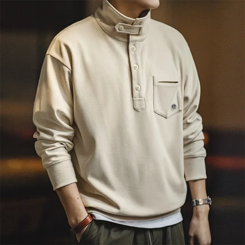 

LIBIELIY American Style Leisure Men's Half-placket Stand-up Collar Sweatshirt. Pure Color Top With Lazy Style For Spring And Aut