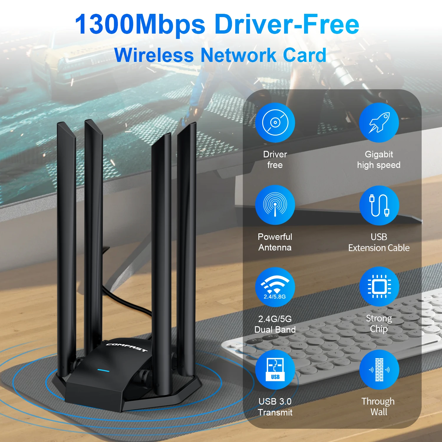 COMFAST USB WiFi Adapter MT7612U 1200Mbps Dual Band 5Ghz 2,4Ghz Wireless Dongle Antenne Adaptador Empfänger für PC Win10 11 Linux – Detail 14