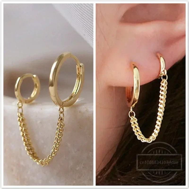 Pendientes Punk con dos agujeros para mujer, Piercing de Color dorado y plateado, pendientes largos con borla y cadena, joyería de moda, regalos, 1 unidad