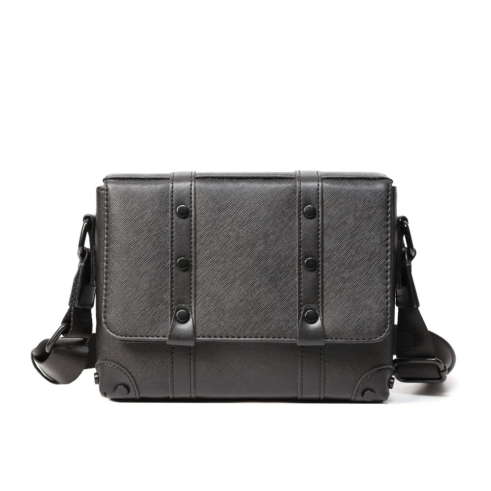 

2025 Новая модная мужская сумка через плечо, однотонная искусственная кожа, сумки через плечо, повседневные сумки через плечо с заклепками для мобильных телефонов, сумки унисекс