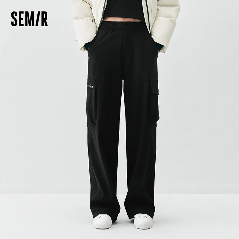 Semir Women Pants Fleece Lined Wide Leg Urban Workwear Style Street Style Drawstring Waist 2026 Winter Comfort Fit