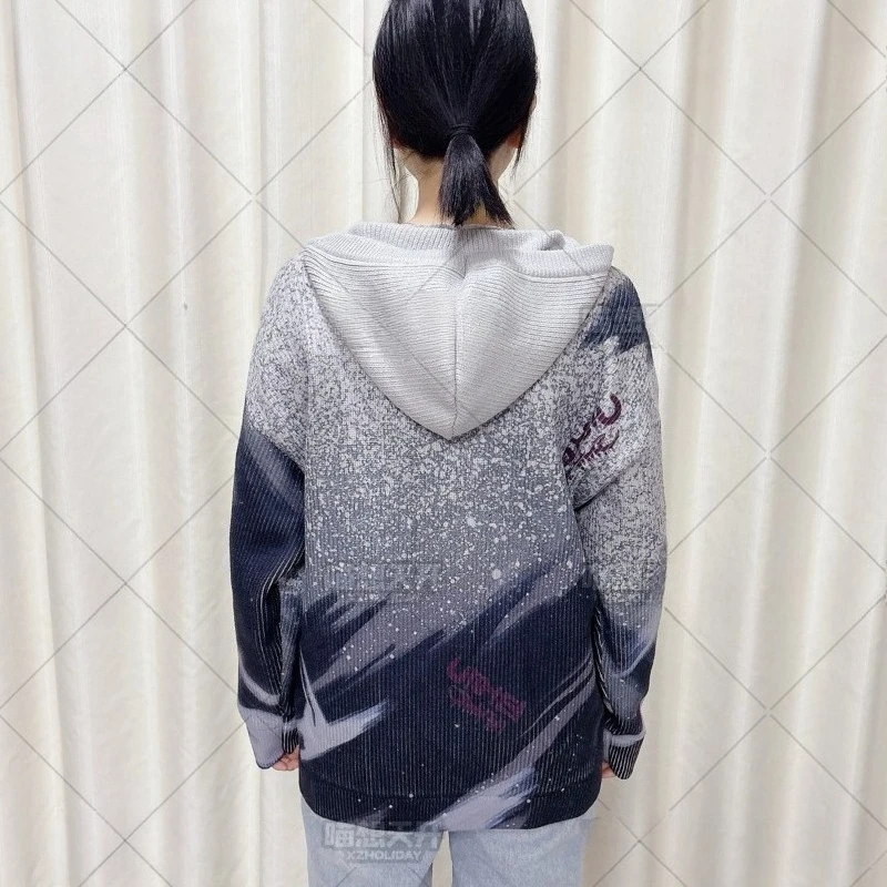 Sylus Costume Game Love and Deepspace Cosplay Purple Knitted Cardigan Hooded Sweater Casual Wear for Women Men view 3