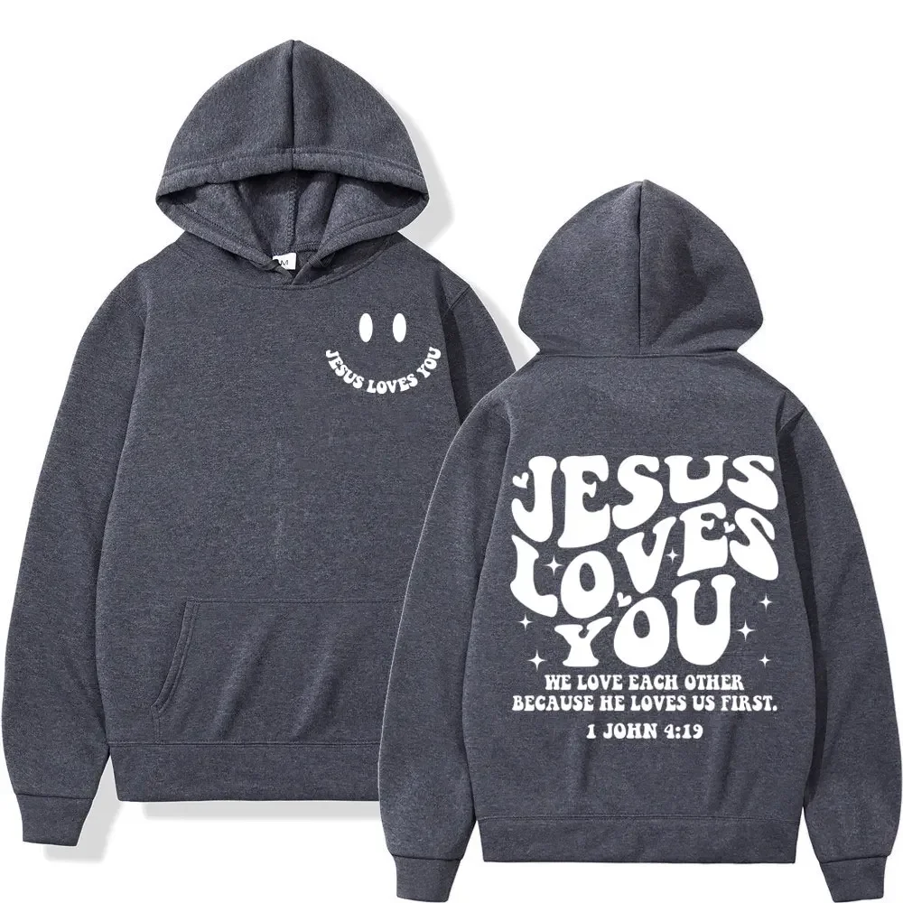 Jesus Loves You Double Sided Print Hoodies High Street Fashion Oversized Pullovers Men Women High Quality Vintage Sweatshirts