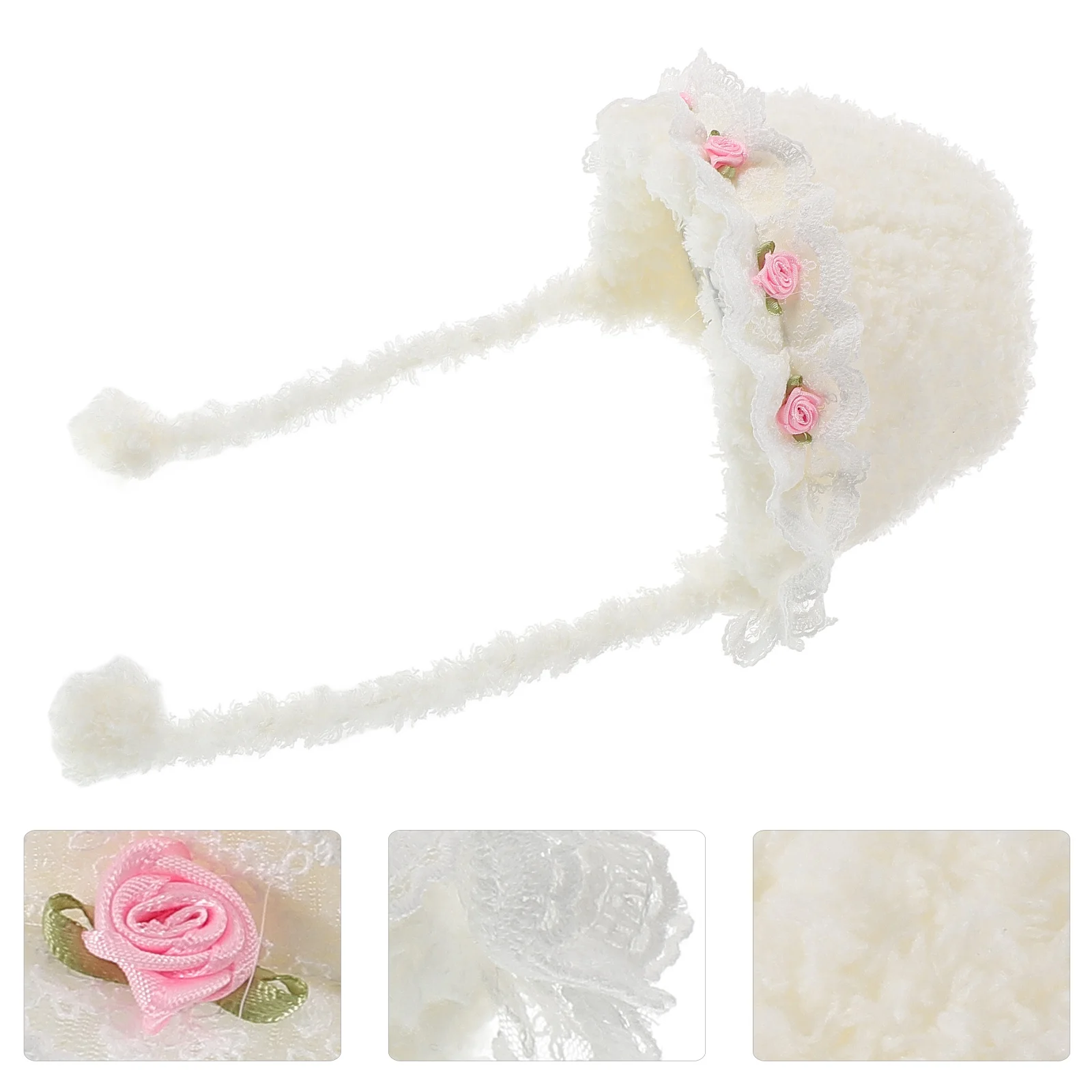 

Infant Winter Hat Baby Bonnet Cap Warm Knit Beanie Handcrafted Coral Fleece Toddler Girls Boys Princess Style White