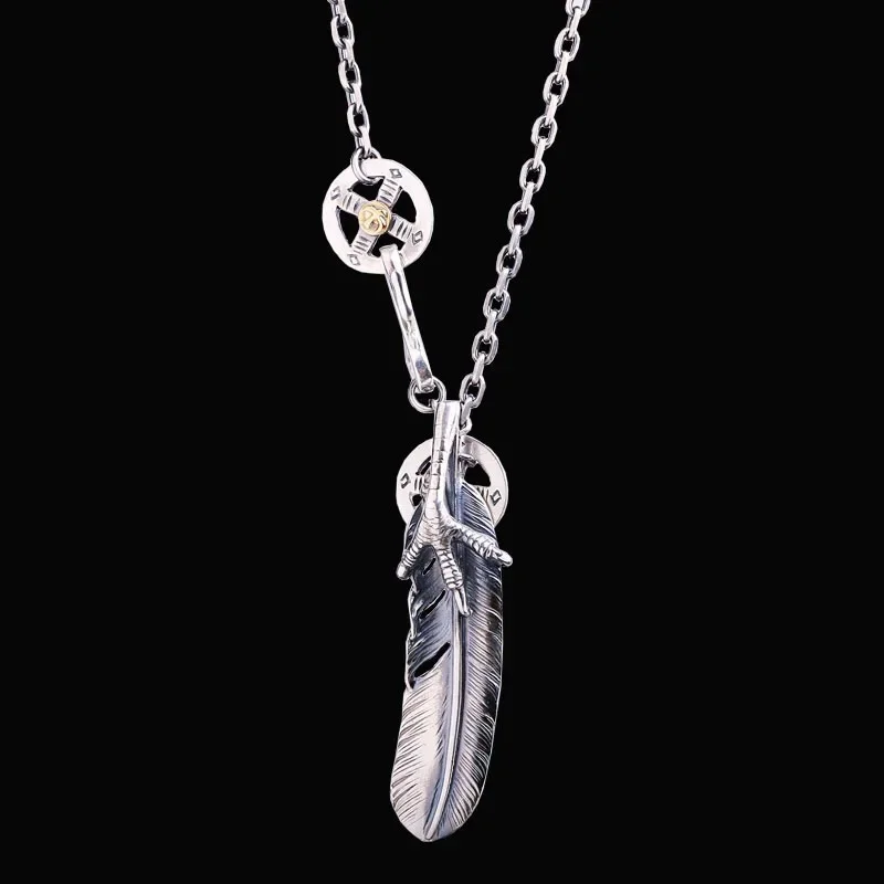 Colgante de pluma de diseño Original Vintage, collares de garra de plata 925, estilo Hip-Hop, suéteres de pareja, cadena, accesorios de joyería fina