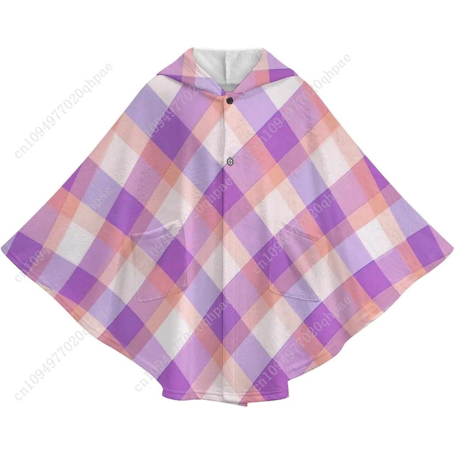 Gezellige flanellen deken trui, paarse geruite oversized hoodie met zakken voor kinderen en tieners