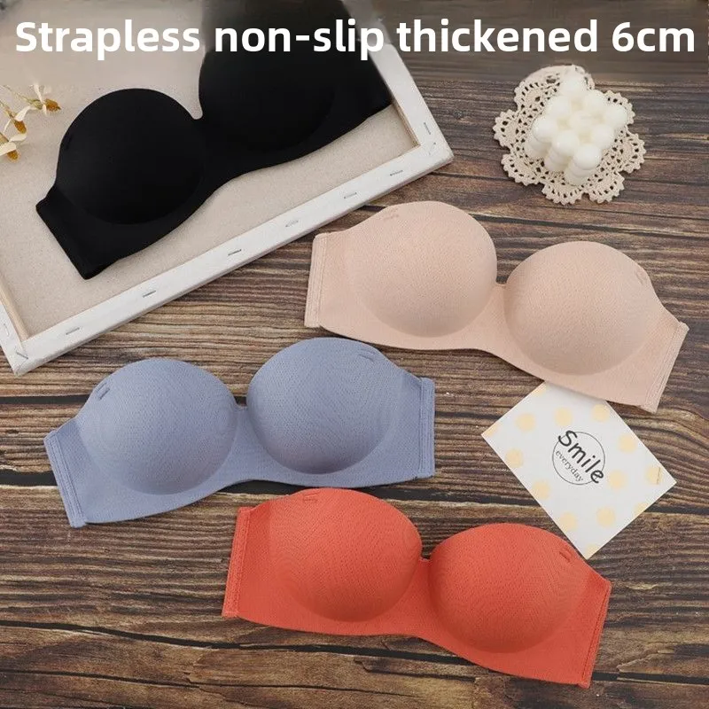 

6CM Natural Lift Strapless Bra - Anti-Slip Half Cup for Small Chest Seamless T-Shirt Lingerie with Adjustable Side Boning