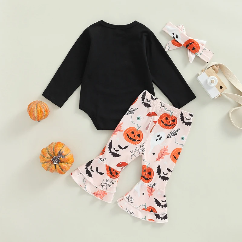 Cute Toddler Halloween Costume Adorable Ghost Face Print  with Matching Pants and Headband for Baby Boy or Girl