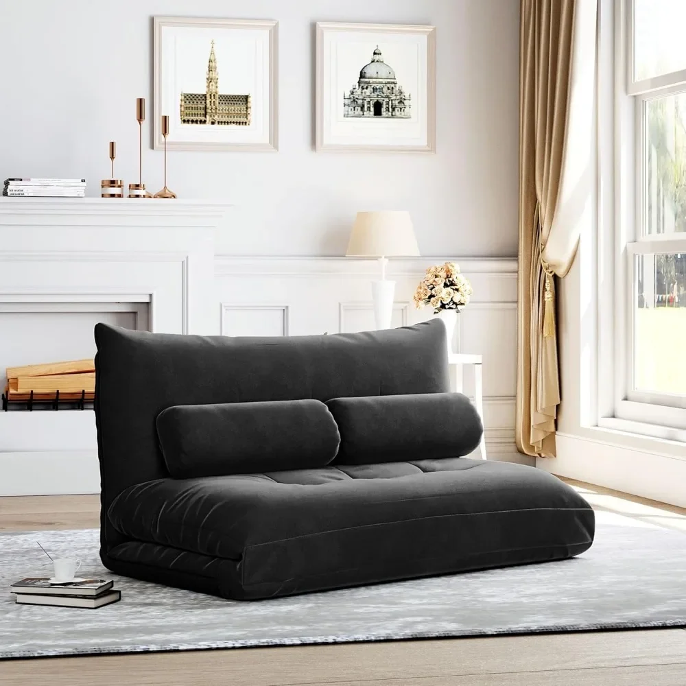 Large Folding Bean Bag Chair, Floor Sofa, Foldable Lazy Sofa Bed with 2 Pillows, Adjustable Rigid Steel Frame  Home Furniture