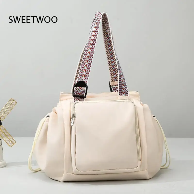 Tote Backpack Dual Use Design Drawstring Side Details Woven Shoulder Strap Multi Pockets Large Capacity Casual Daypack