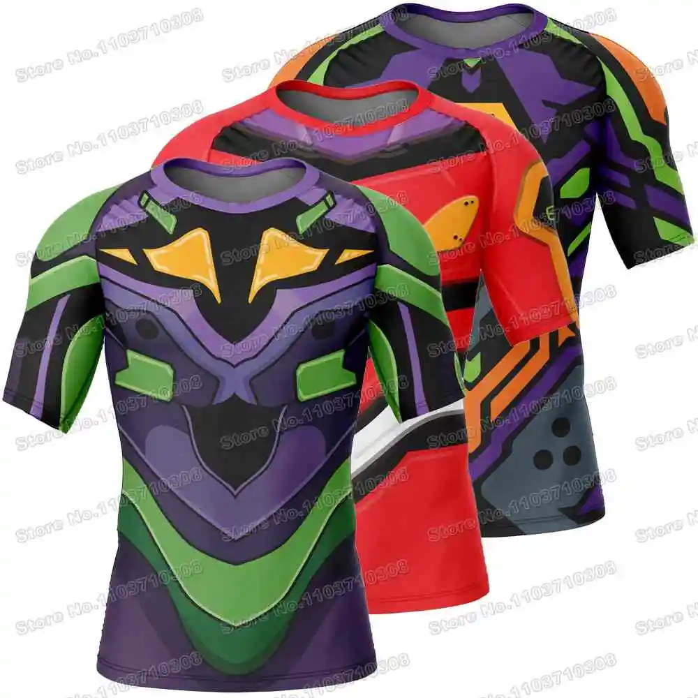 Evangelion Rash Guards Surfing Jersey Beach Skating Shirts Summer Swimwear Diving Gym MMA BJJ Men Jiu Jitsu Fitness Tops