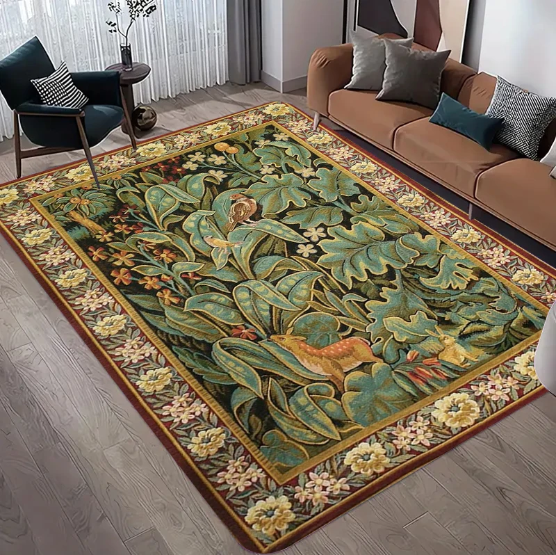 Donker vintage vloerkleed retro bloemen- en vogelprint antislip wasbaar vloerkleed voor slaapkamer meditatie yoga boho luxe