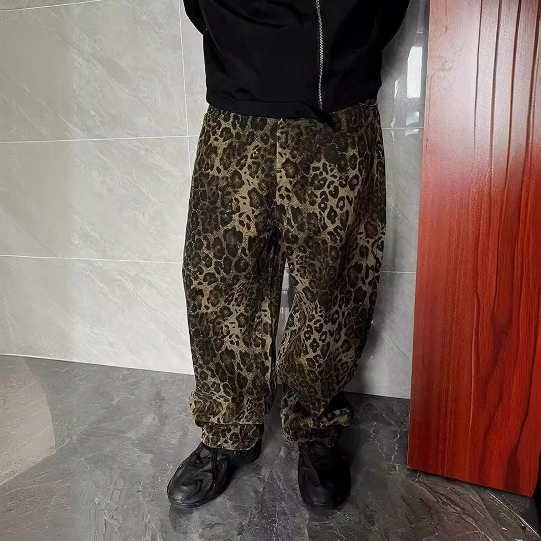 

Spring 2024 Trendy Street Sle Loose Faion Leopard Print Casual Pants Women's plus Size Straight Leg Trousers