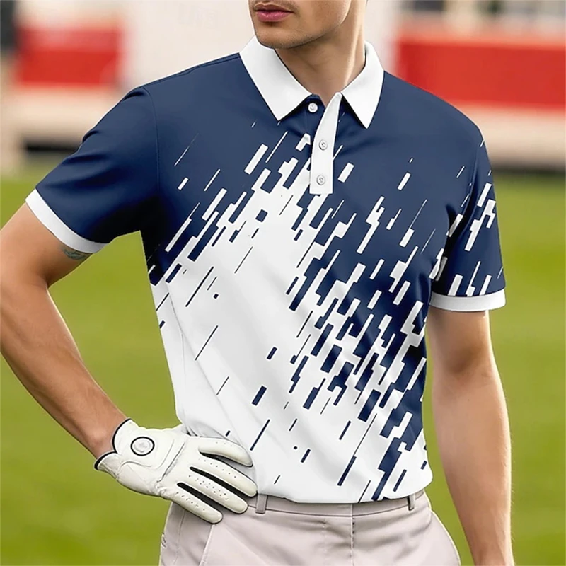 New Geometric Graphic Men's Polo Shirts Summer Outdoor Casual Sports Golf Polo T-Shirts Button Short Sleeve Street Men Clothing