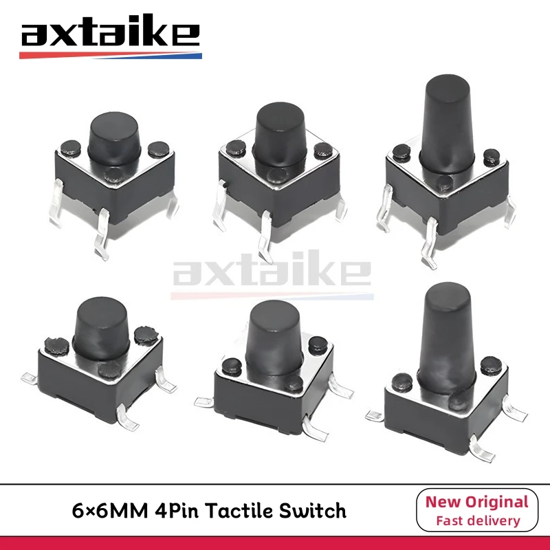 50PCS 6*6mm Tactile Switch 4Pin SMT/DIP Micro Toy Power Supply Push Button 6×6×4.3/5/6/7/8-13mm Momentary Tact Switch for PCB