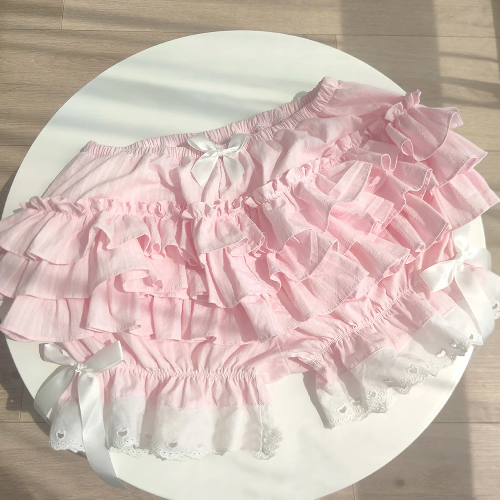 Lolita Short Maid Ruffle Shorts Womens Cute Lace Trim Layered Ruffle Bloomers Short Cotton Bowknot Frilly Security Short Pants