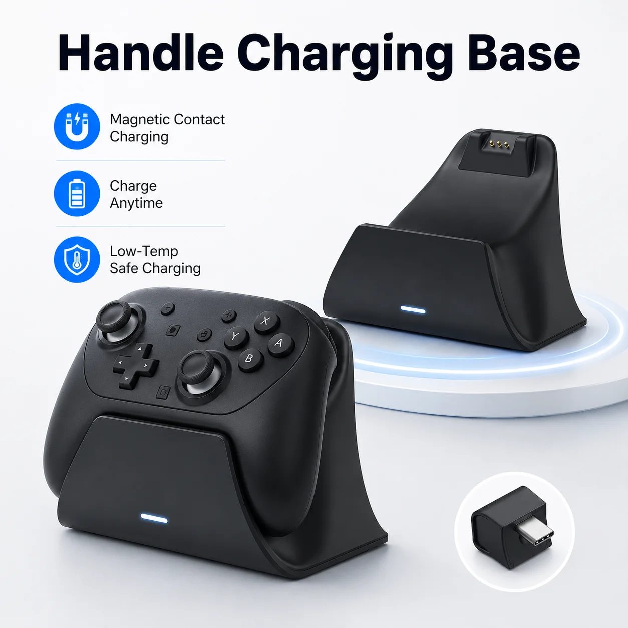 For Switch 2 Pro Controller Charging Dock Adapter Stand Fast Contact Charger with Auto Shutoff LED Indicator Non Slip Base