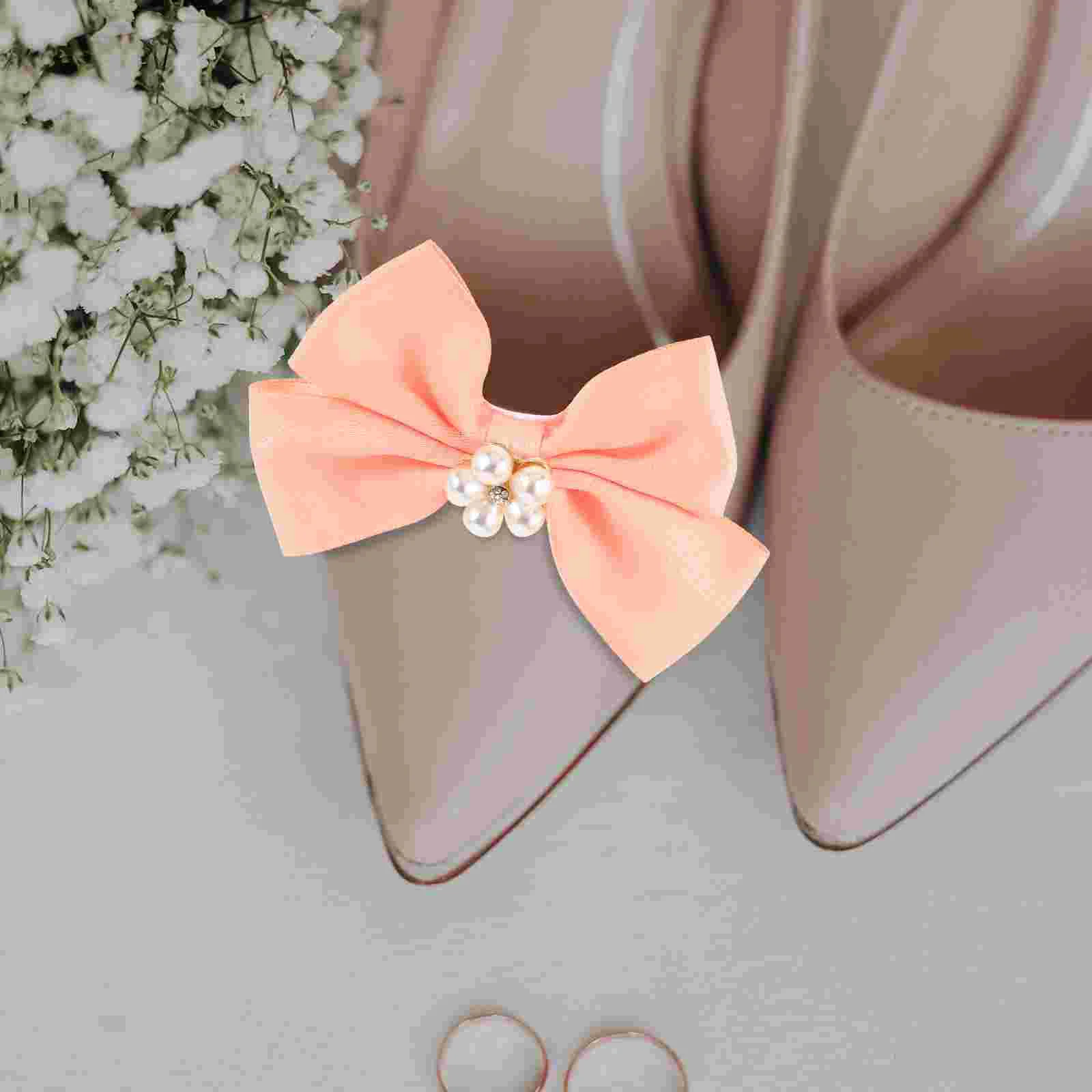 

Bow Shoe Buckle Clips Buckles Pearl Decorative Shoes Imitation Pearls for Flats