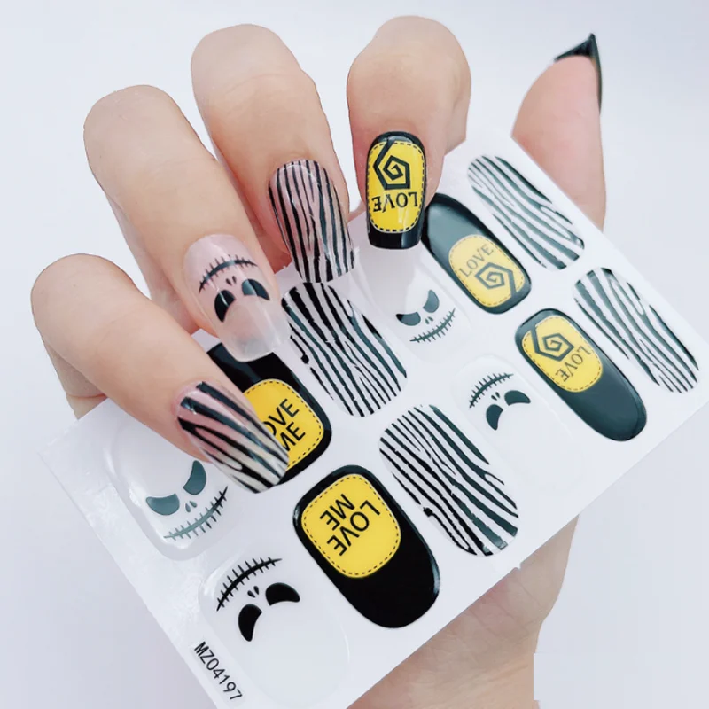 Halloween Full Cover Nail Stickers Festival Party Skull Bloodstain Spider Nail Polish Wraps DIY Nail Art Decals Manicure Decors