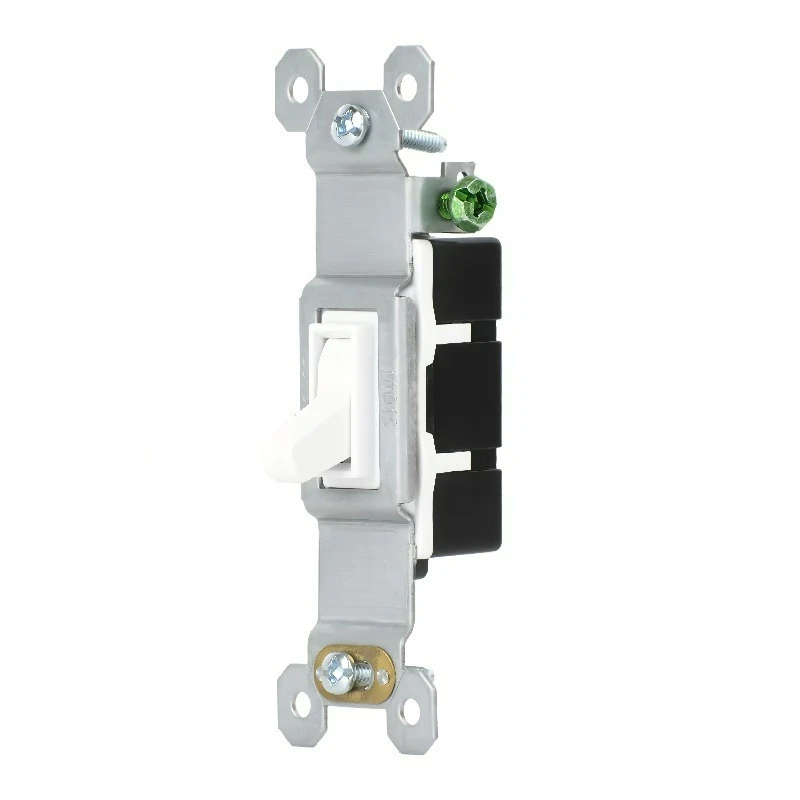 15A 125 V Single Pole Toggle Switch, White, Impact-Resistant Housing, Self-Grounding, Quick Wiring Terminals