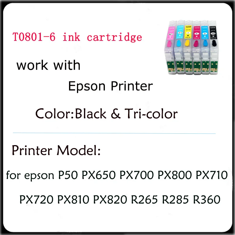 Vilaxh T0801 T0806 Refillable ink cartridge for epson P50 PX650 PX700 PX800 PX710 PX720 PX810 PX820 R265 R285 R360 RX560 RX585