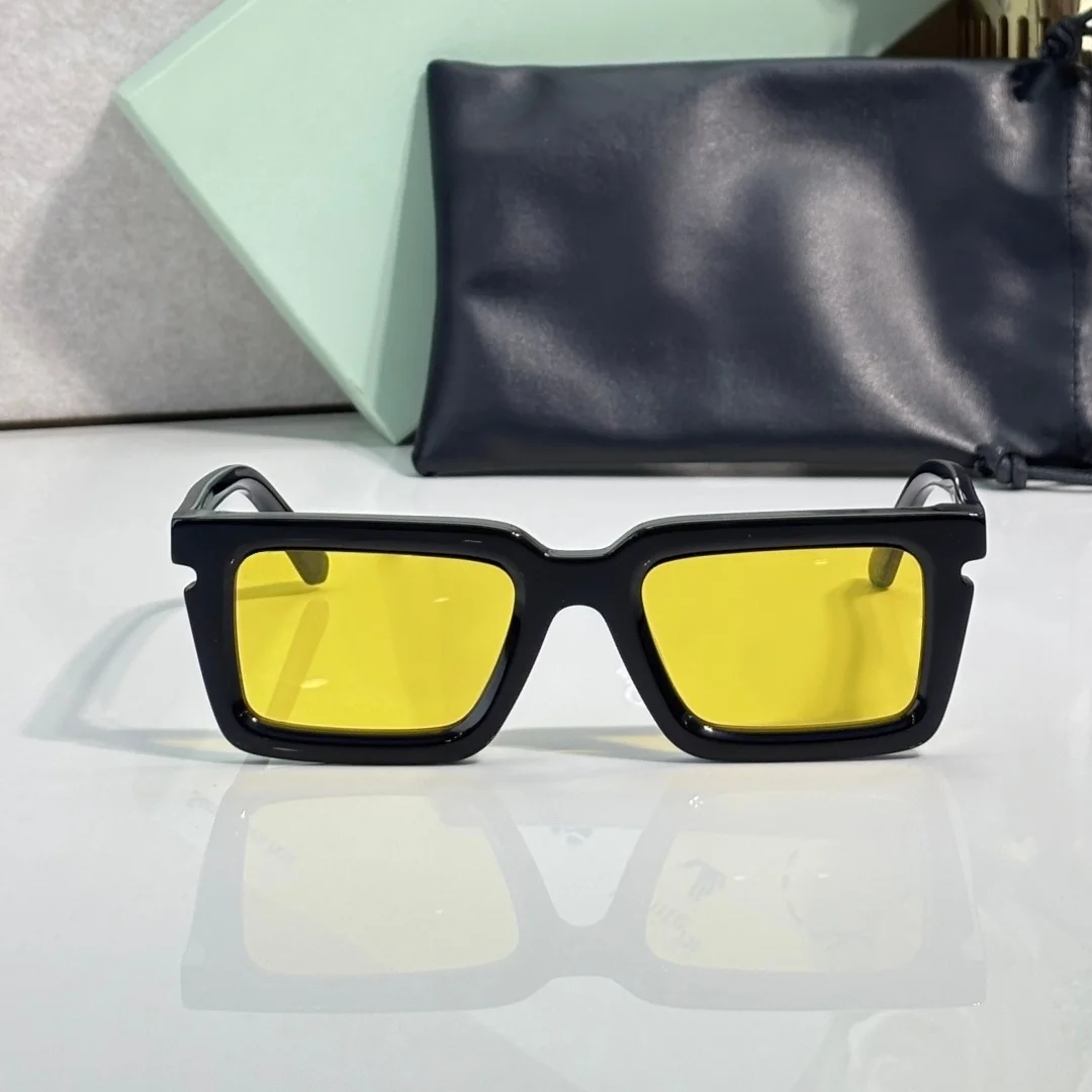 OERI113 Versatile Sunglasses, Black Thick Acetate Frame, Yellow Tint Lens UV400, Ideal for Casual Outings & Night Drives