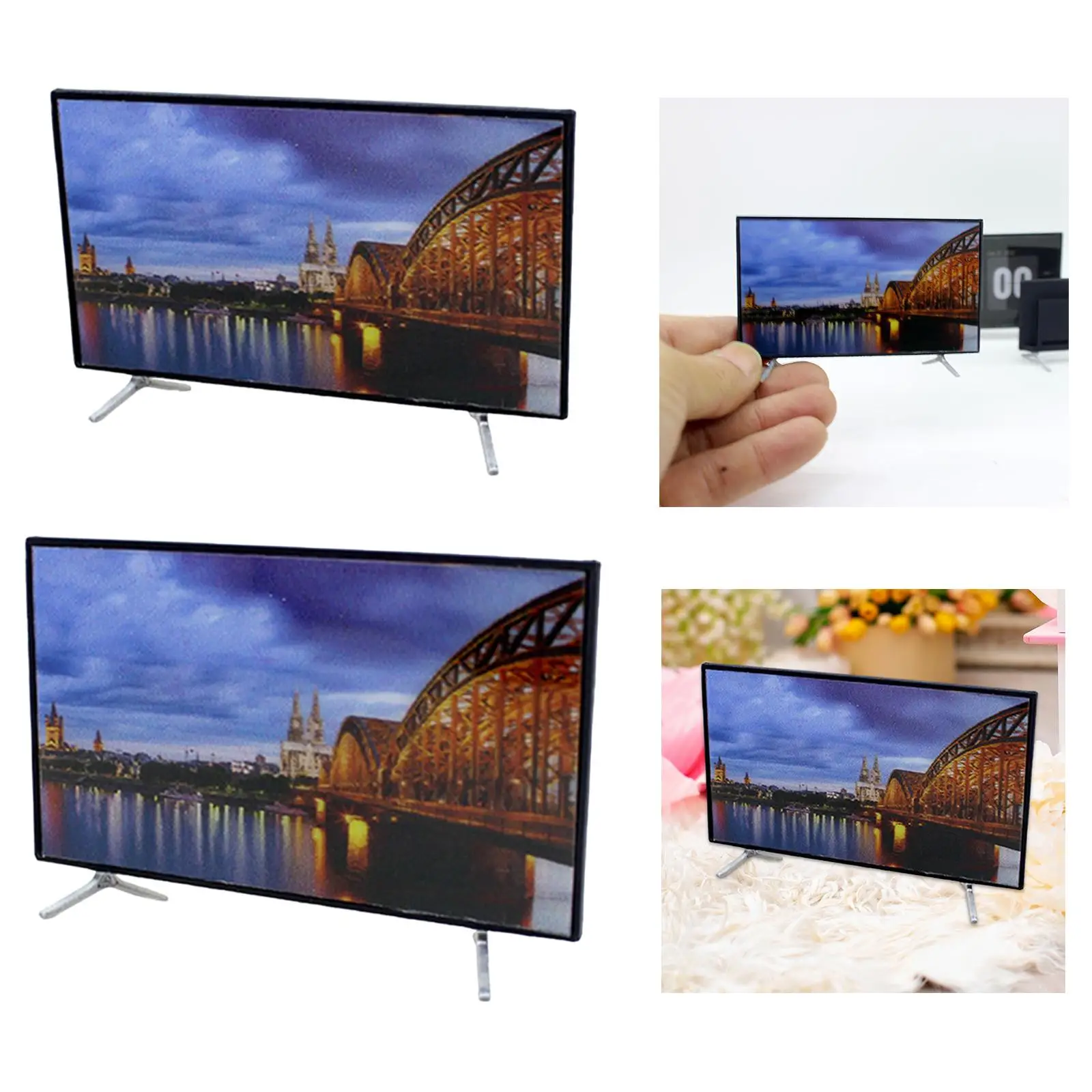 Televisi Rumah Boneka 1/12 dengan Tampilan Layar Gambar TV Mini Dekorasi Berdiri