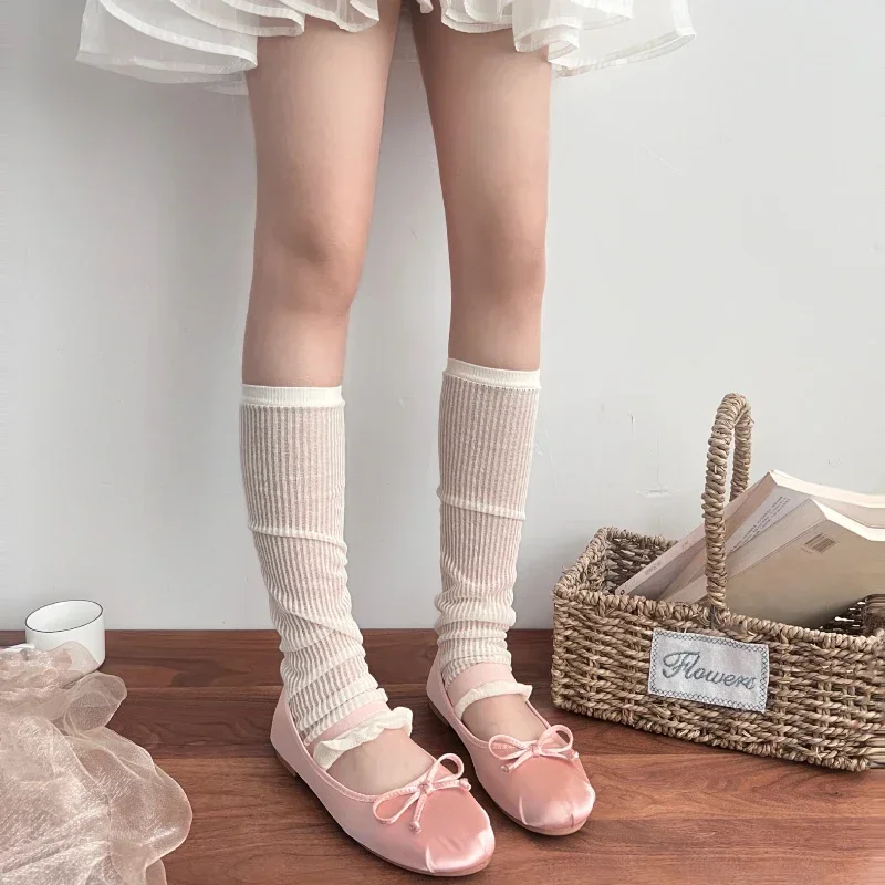 Thin Cotton Vertical Lace Step Leg Sets Spring Summer Ballet-style Bubble Mouth Sock Sets White Pile Sock Sleeves Dual Purpose