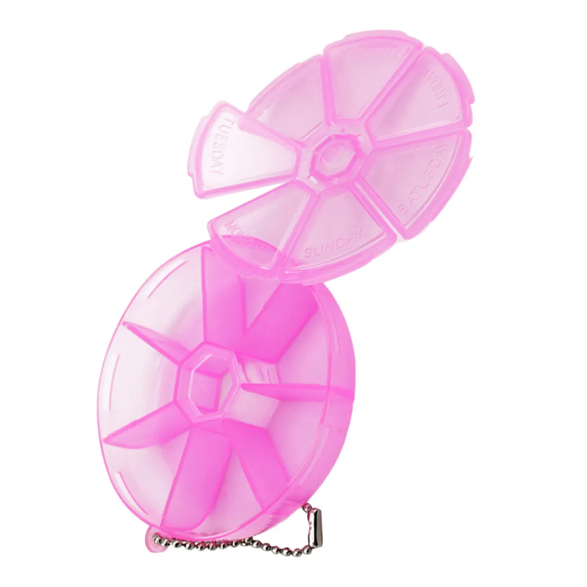 Round 7 Days Pill Box Organizer Weekly Medicine Travel Case Container Holder Pink Daily Organizer Rotating Pill Dispenser