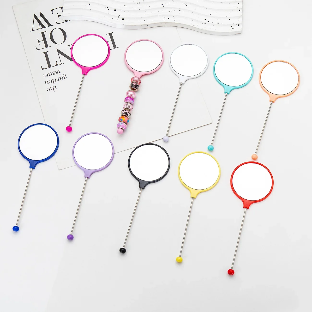 40pcs DIY Beaded Mirror Portable Handheld Beadable Bliss Mirrors Makeup Mirror Bookmark for Teachers Student Gift Stationery