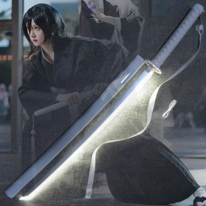 Espada de luz Led Bleach Katana de 39 pulgadas/100cm, accesorio de Cosplay de Anime Rukia, cuchillo Luminou Ninja, Katana japonesa Real, espada samurái brillante