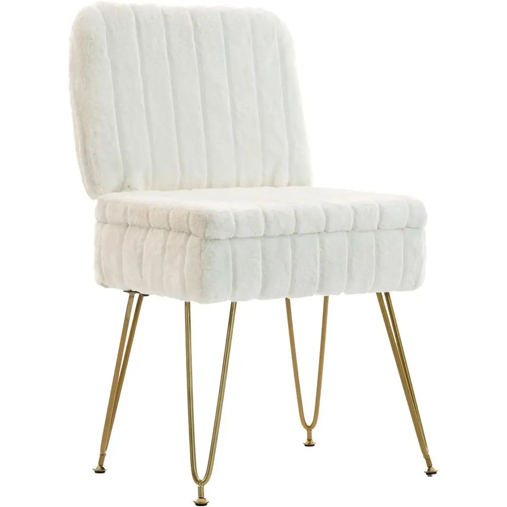 

Vanity Chair with Storage, Comy Ottoman with olding Back, aux ur Vanity Stool with 4 Metal Legs or Make Up, urry Padded Seat wit