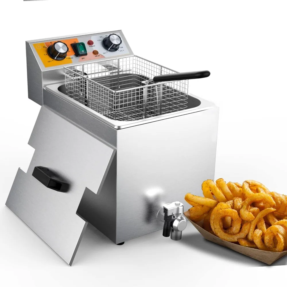 Fryer with 6.8 Qt. Basket, for Restaurant and Home - 120V, 1700W, Stainless Steel Build