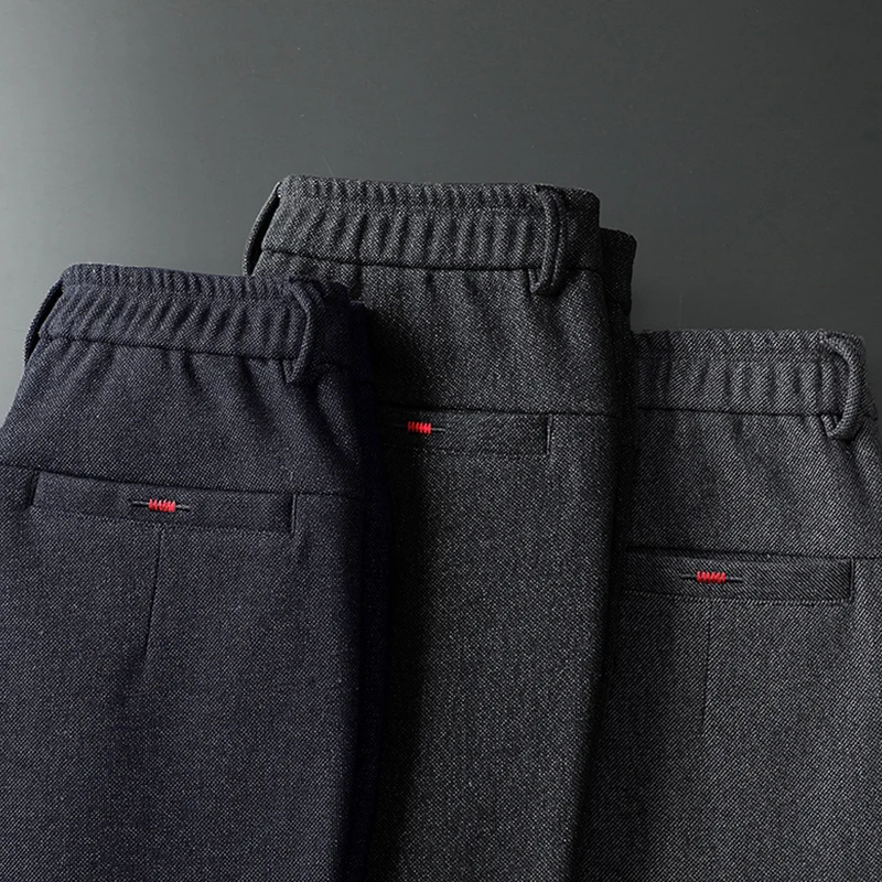 Winter Warm Men\'s Brushed Casual Pants Business Straight Slim Thick Fleece Trousers Plush Brand Male Clothes 28-38