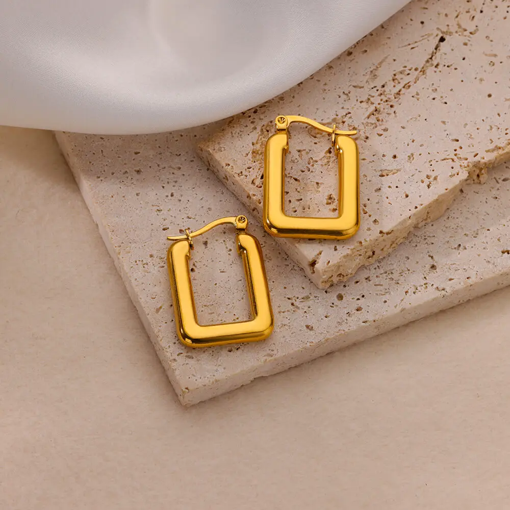 Anting-anting lingkaran persegi baja tahan karat untuk wanita anting-anting estetika pernikahan tindik warna emas perhiasan geometris trendi