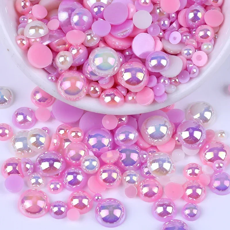 3-10mm 240pcs Macaroon AB Color Half Round ABS Beads Imitation Pearl Flatback Beads For DIY Nail Decor Jewelry Making